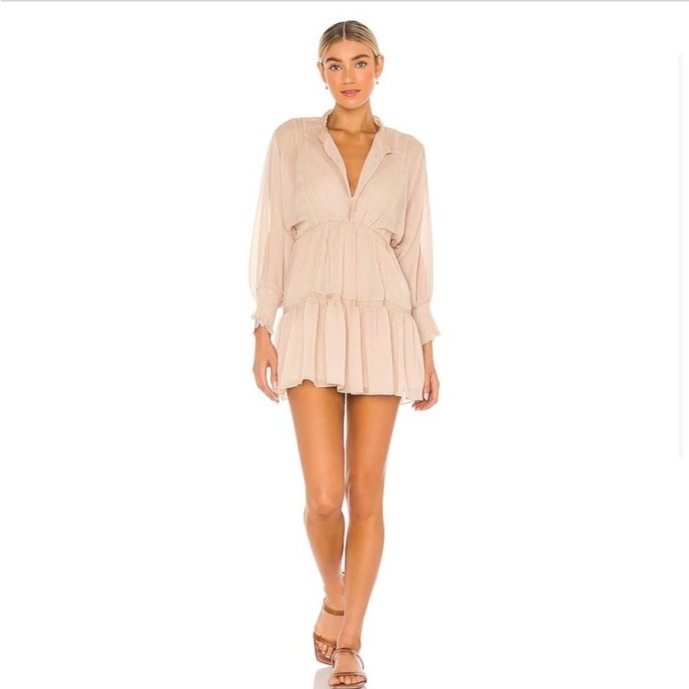 Revolve SNDYS Sand Ruffled Long Sleeve Mini Tunic Dress